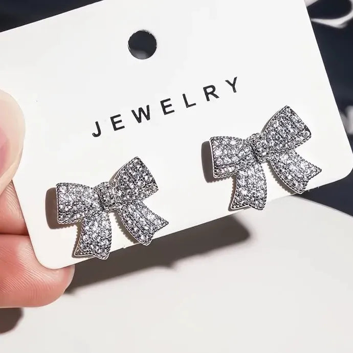 Delicate Bowknot Copper CZ Stud Earrings for Women Wedding Jewelry Gift