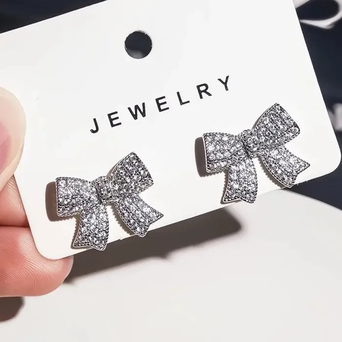 Stylish Bow Stud Earrings for Women with Sparkling Cubic Zirconia