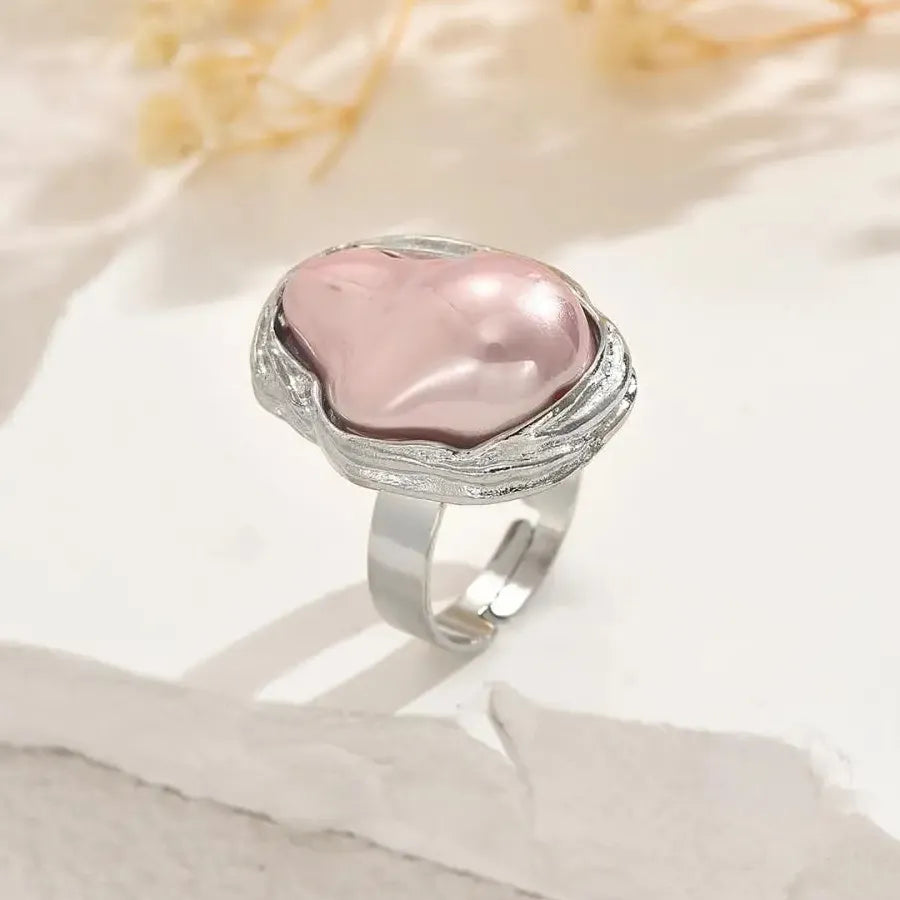 Adjustable Vintage Baroque Pearl Geometric Cocktail Ring for Women Stylish