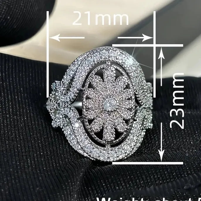 Elegant Hollow Out Brass Cubic Zirconia Women’s Ring for Wedding Party Jewelry