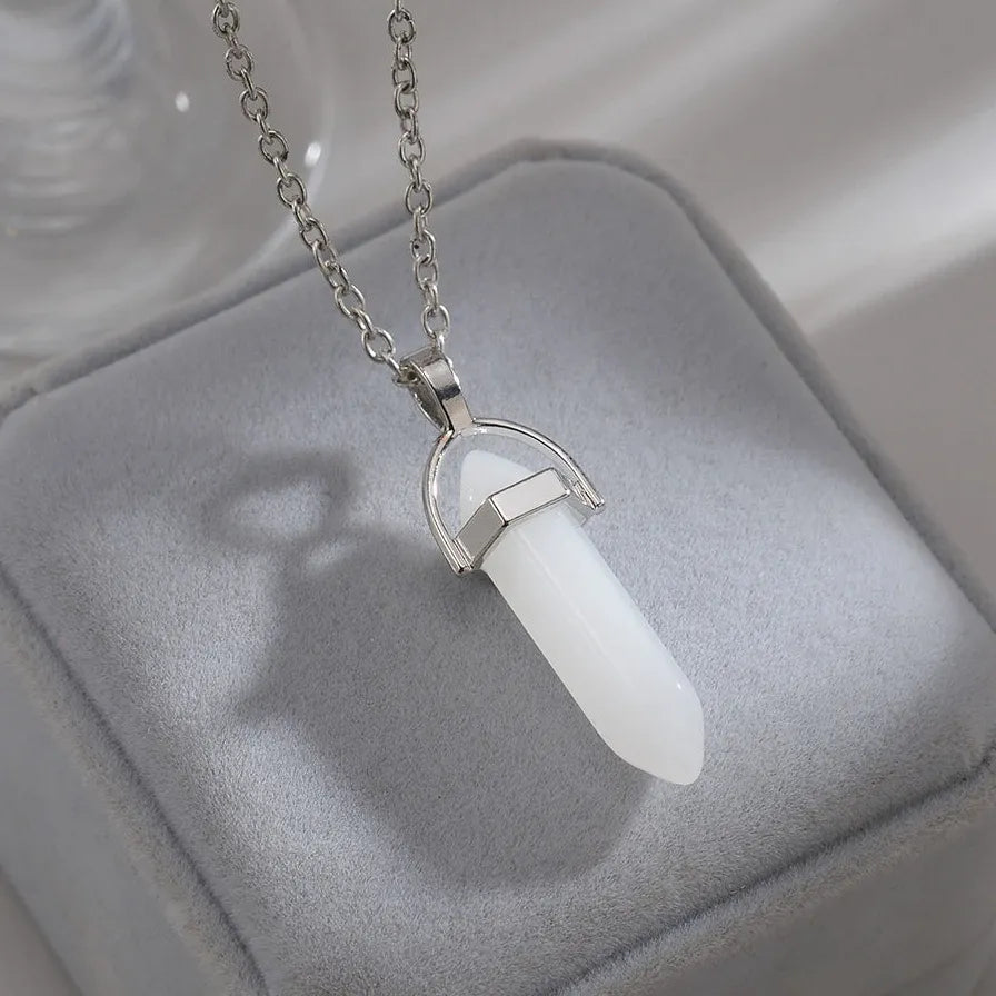 Pink Crystal Quartz Hexagonal Column Pendant Necklace for Women Jewelry