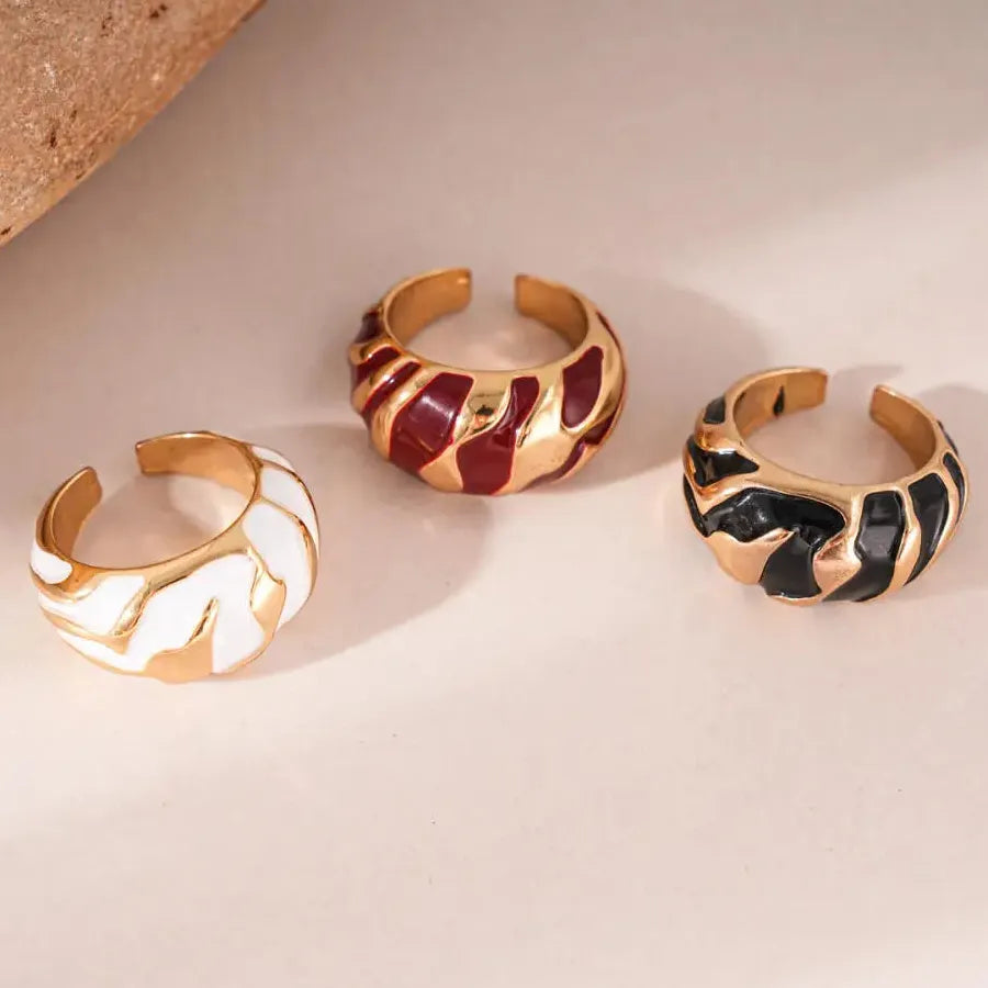 Vintage Gold Geometric Enamel Oil Drip Cocktail Ring for Women Men