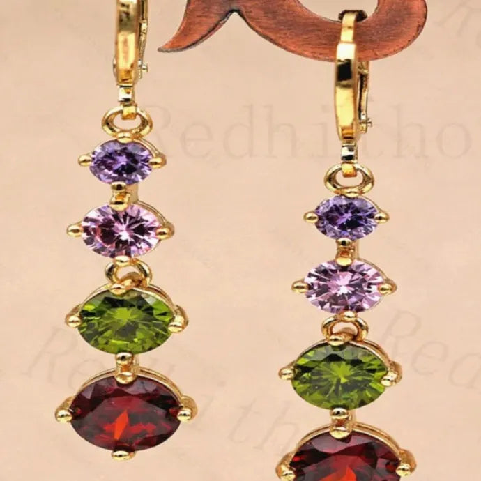 Leaf Flower Design Long Drop Earrings for Women Cubic Zirconia Wedding Jewelry