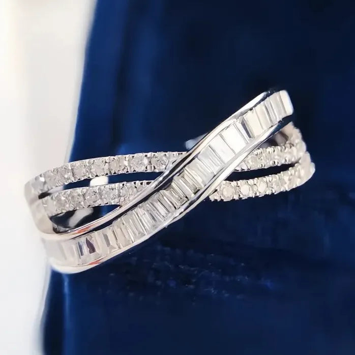Silver Cubic Zirconia Geometric Wedding Ring for Women Bridal Jewelry