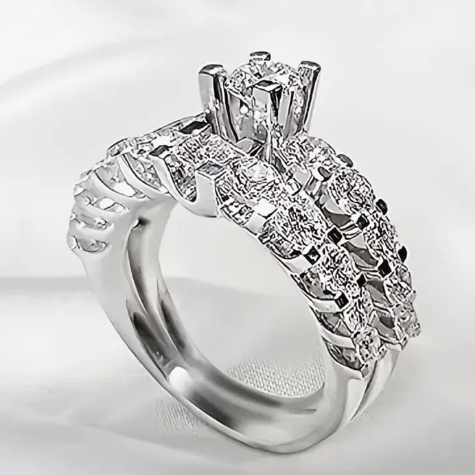 2Pcs Women's Round Cubic Zirconia Stackable Bridal Wedding Ring Set