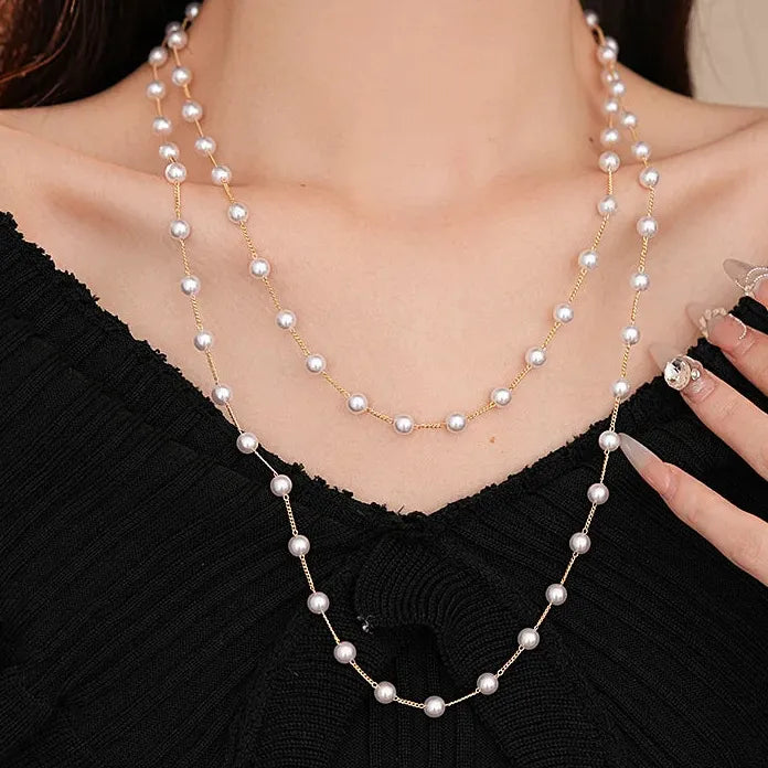 Long Tassel Pearl Necklace with Geometric Circle Pendant for Women