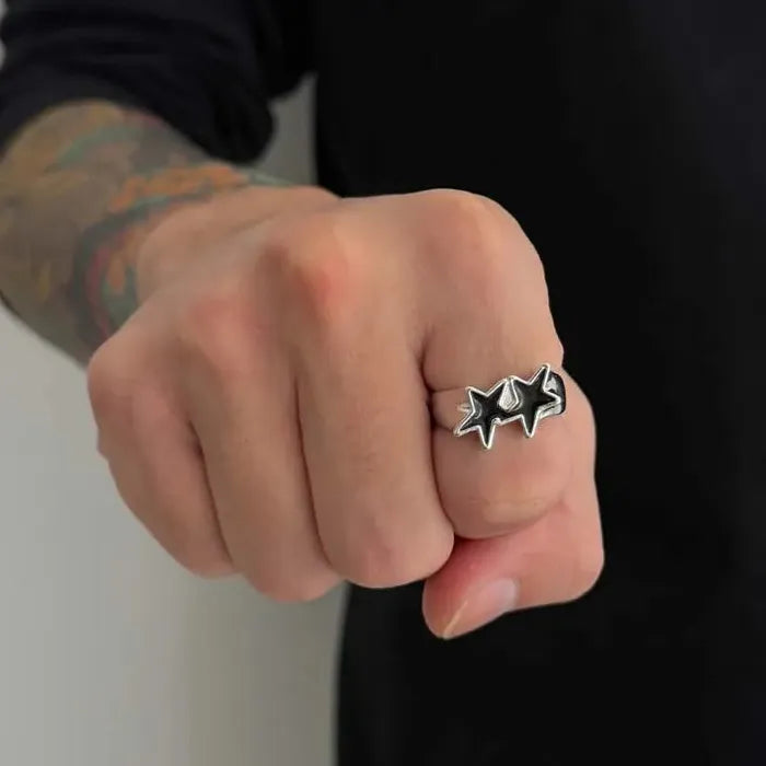 Adjustable Vintage Black Drip Pentagram Star Ring for Men Women Fashion Jewelry