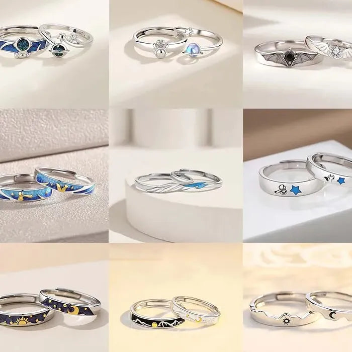 2Pcs Adjustable Astronaut Planet Rings for Women Men Trendy Jewelry