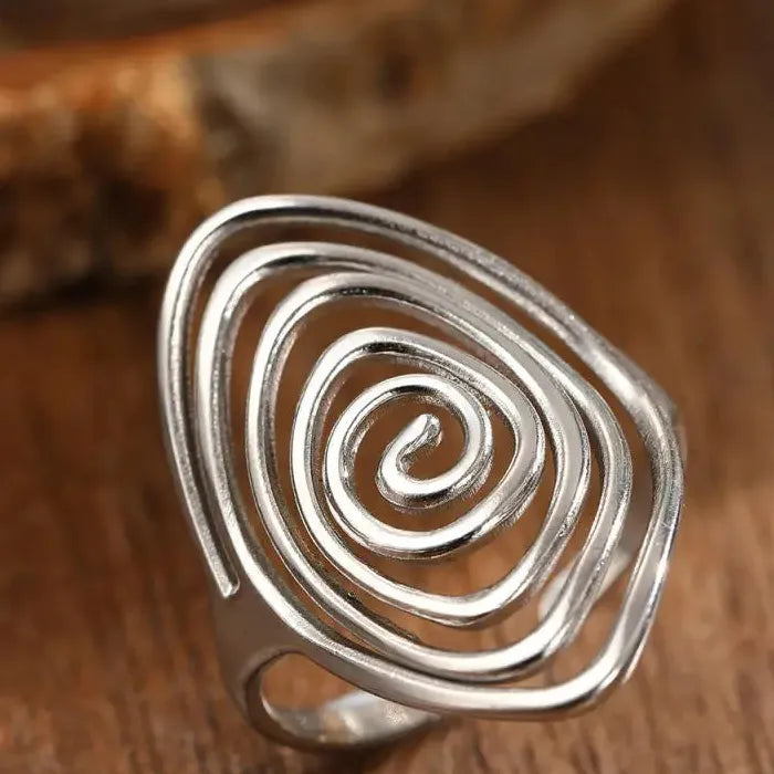 Adjustable Stainless Steel Open Oval Spiral Ring Boho Unisex Jewelry