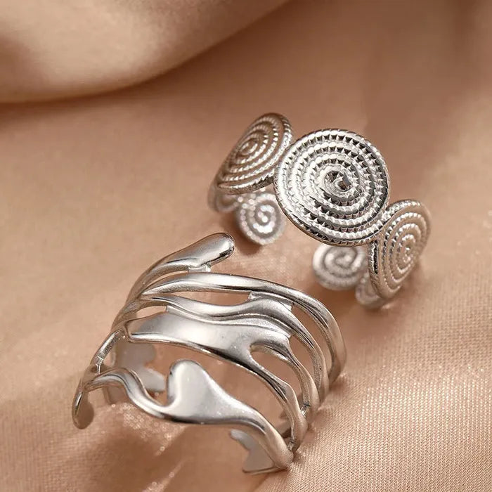 Stainless Steel Geometric Threaded Hip-Hop Ring Set for Women Jewelry Accessory