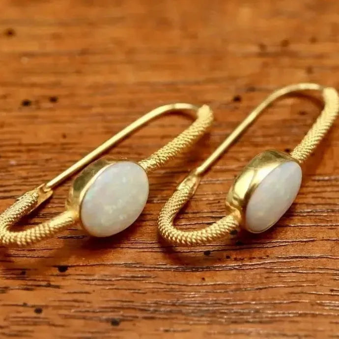 Retro Women's Turquoise Pearl Moonstone Gold Hoop Earrings Jewelry