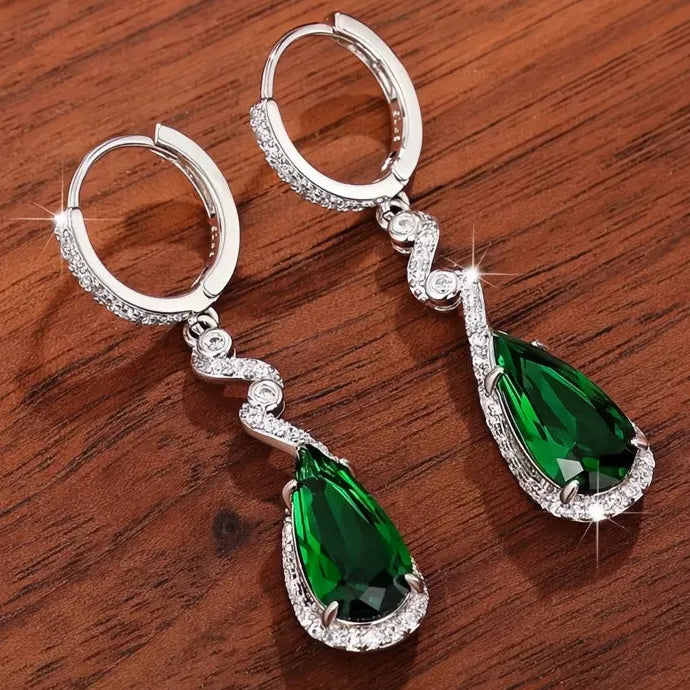 Luxury Pear Green Geometric Copper Alloy Cubic Zirconia Earrings for Wedding Party