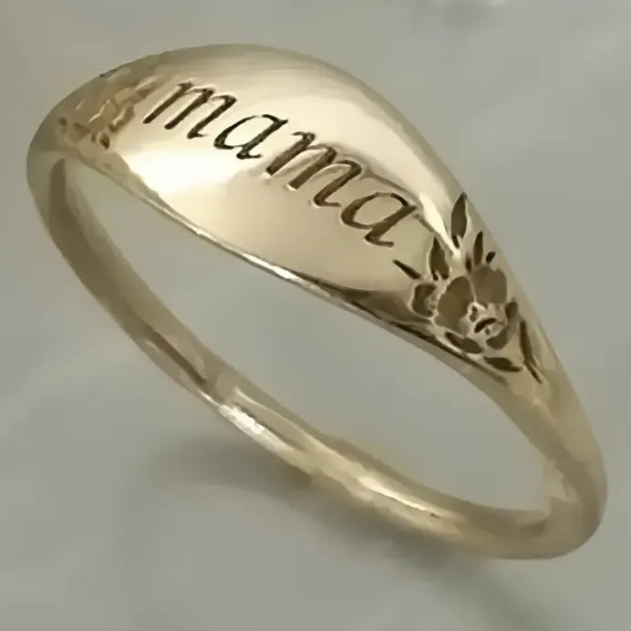 Trendy Geometric Metal Ring for Mom with Engraved Floral Design Gift