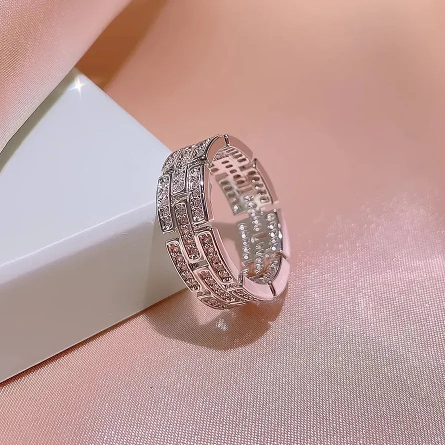 Geometric Cubic Zirconia Engagement Ring for Women Brass Wedding Band