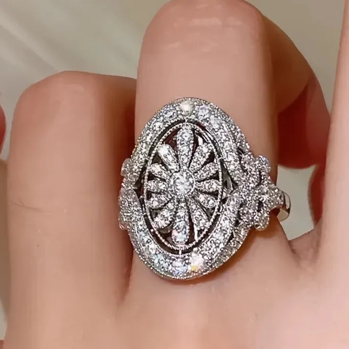 Elegant Hollow Out Brass Cubic Zirconia Women’s Ring for Wedding Party Jewelry