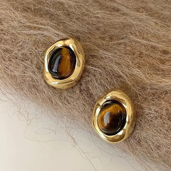 Vintage Brown Stone Geometric Drop Earrings for Women Elegant Jewelry Gift