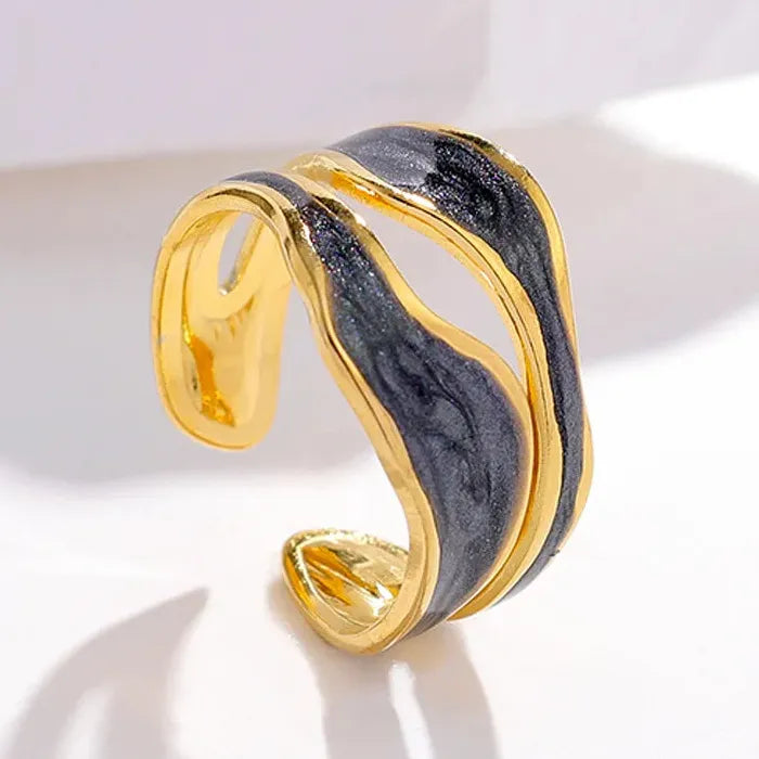 Vintage Stainless Steel Geometric Cocktail Ring for Women Gold Drip Design
