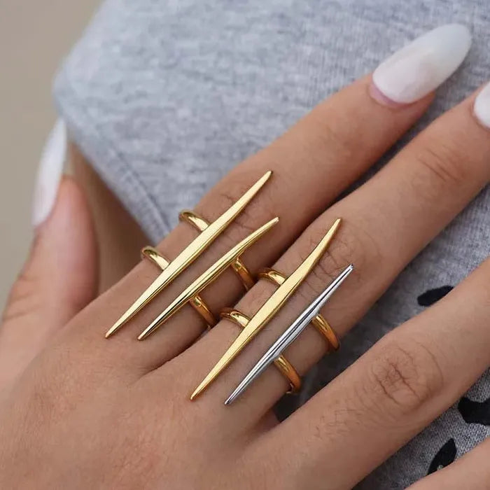 Vintage Gold Stainless Steel Double Line Geometric Open Ring for Women Jewelry