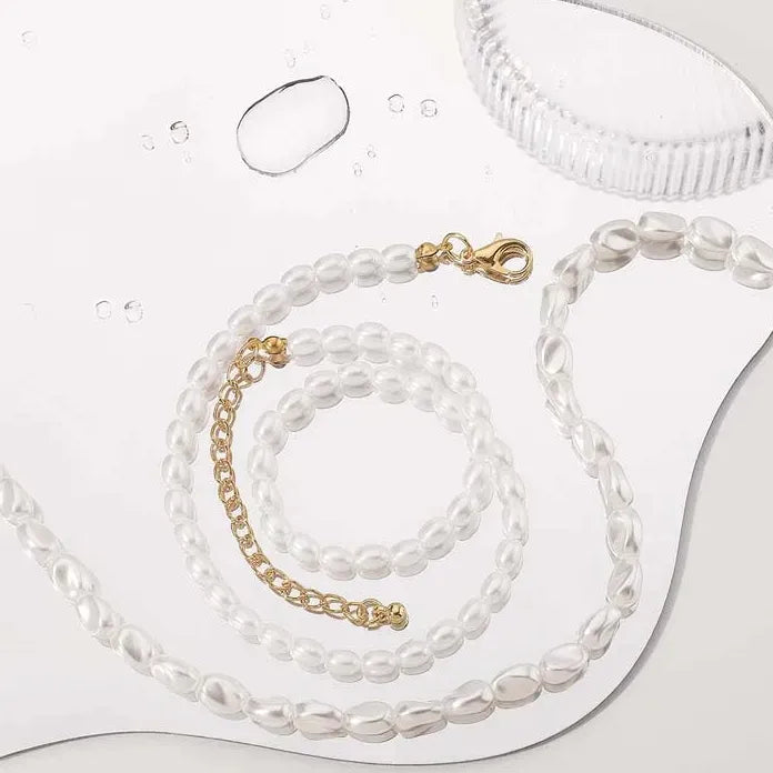 Vintage White Imitation Pearl Double Layer Elastic Choker Necklace Women Wedding Jewelry
