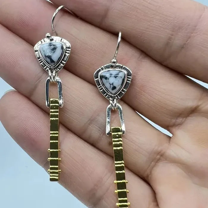 Vintage Geometric Irregular Triangle Black & White Synthetic Stone Drop Earrings for Women