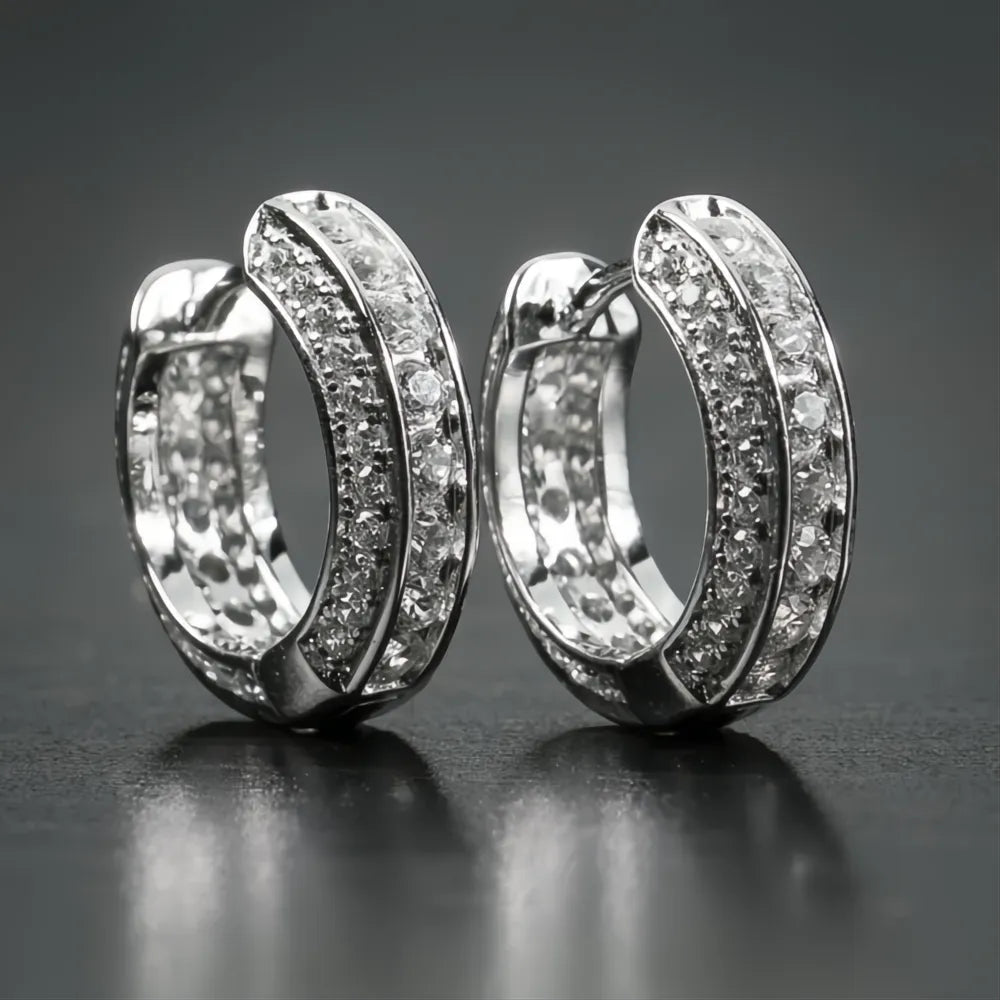 Men's Hip Hop Round Hoop Earrings Crystal Cubic Zirconia Copper Alloy Fashion Jewelry Gift