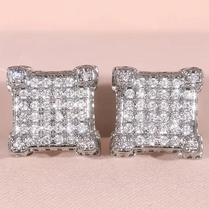 Geometric Cubic Zirconia Stud Earrings for Women Gold Silver Jewelry Party