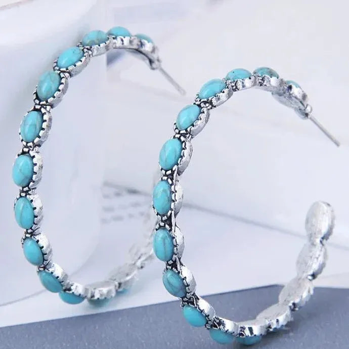 Vintage Turquoise Geometric Drop Earrings for Women Stone Zinc Alloy Jewelry