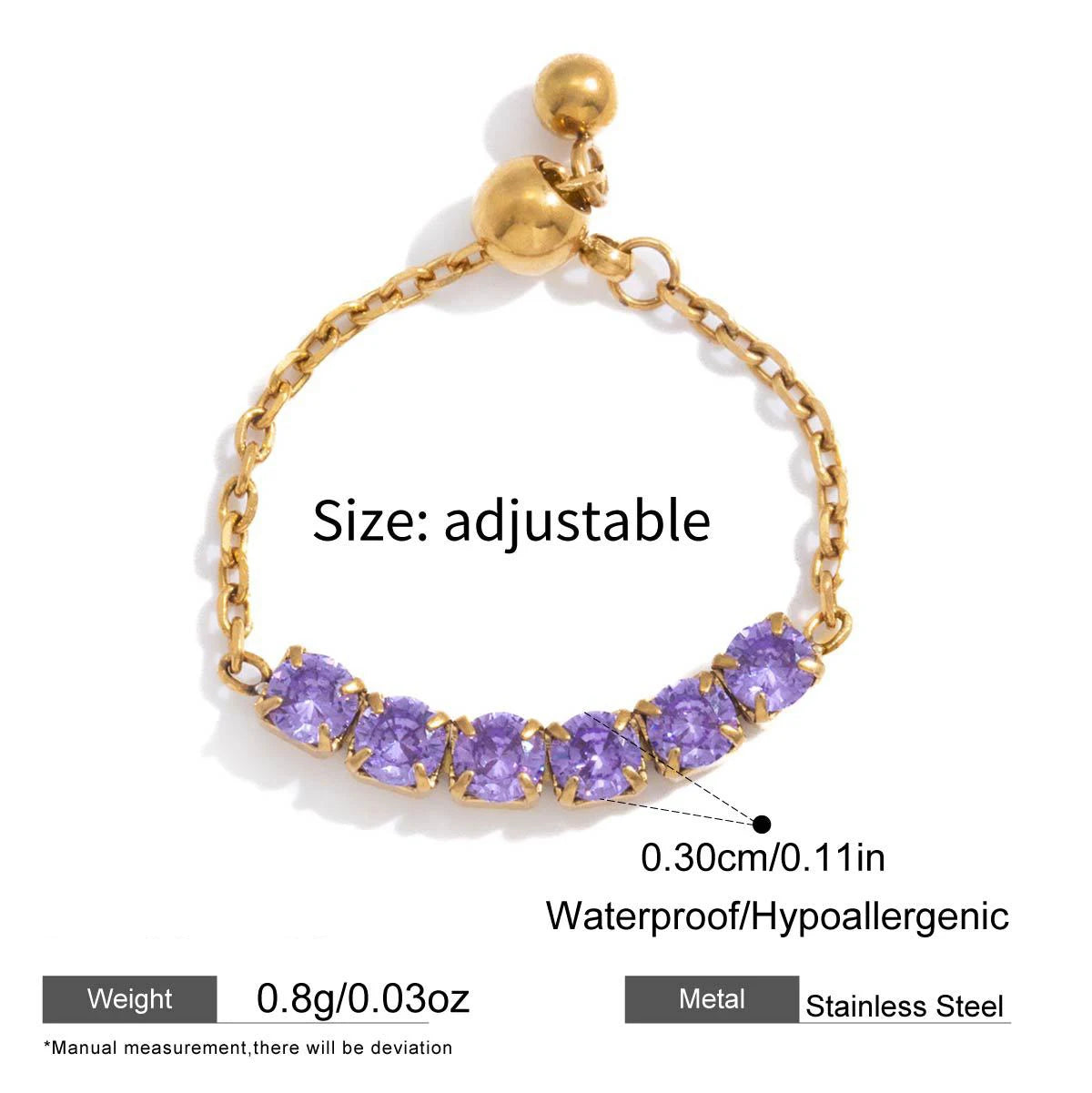 18k Gold Plated Stainless Steel Butterfly CZ Adjustable Geometric Ring for Women
