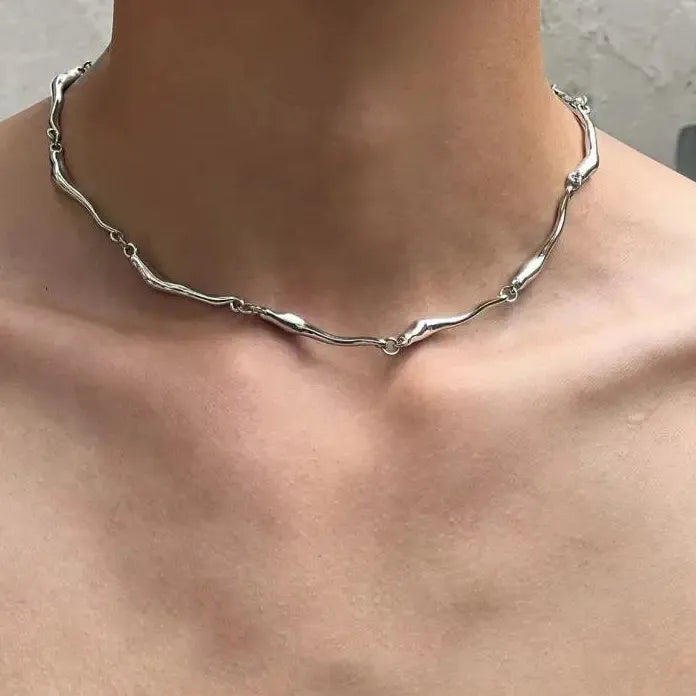 Punk Irregular Wave Chain Necklace Men Women Gothic Figaro Cuban Gift