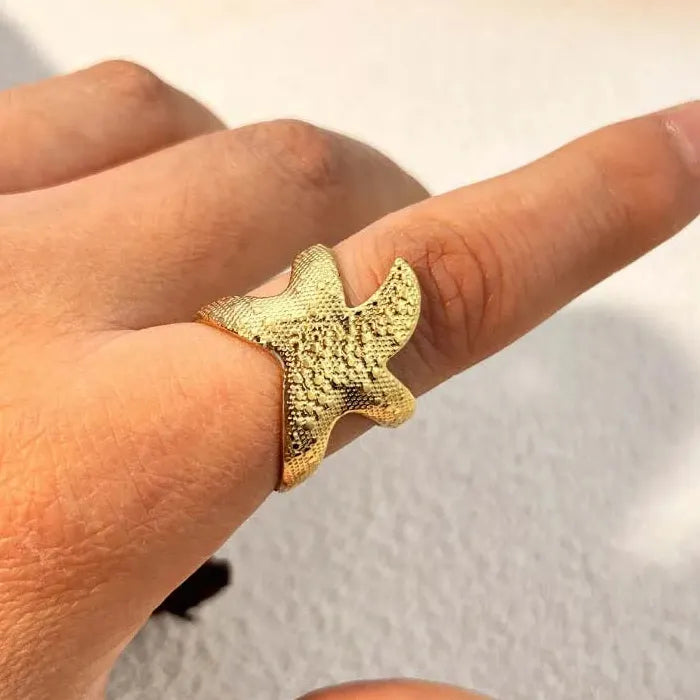 Adjustable Gold Stainless Steel Starfish Ring for Women Beach Jewelry
