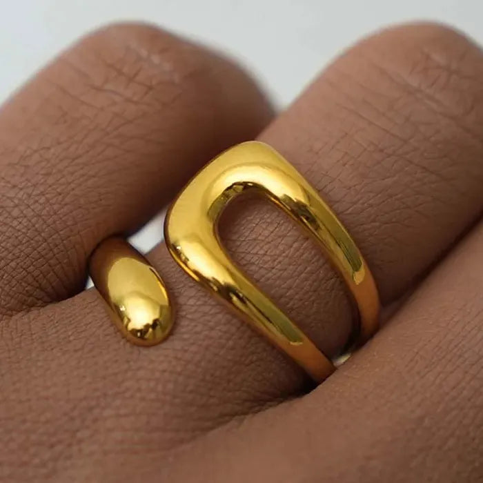 Adjustable Gold Stainless Steel Moon Shaped Ring for Women Celestial Jewelry
