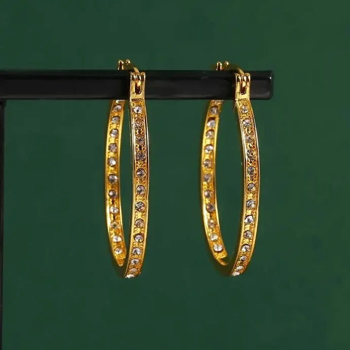 Temperament Zircon Hoop Earrings Zinc Alloy Elegant Shiny Jewelry Accessories