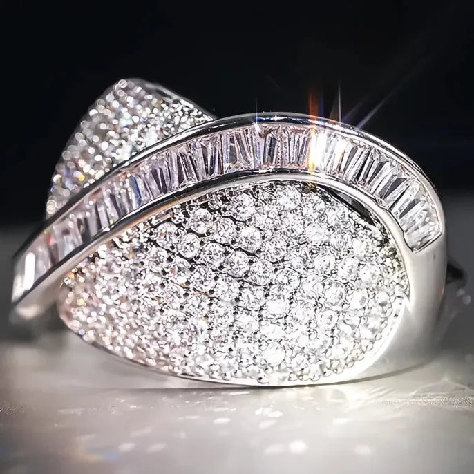 Sparkling Women’s Brass Ring Inlaid Shining CZ Cocktail Party Engagement Wedding Jewelry