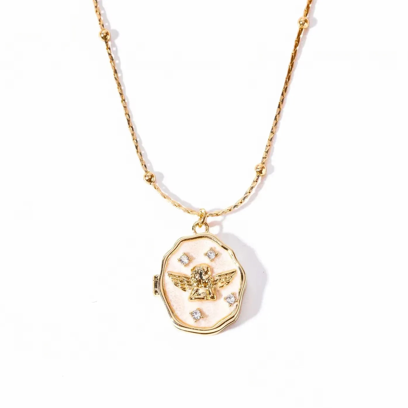Stainless Steel Openable Photo Frame Pendant Necklace White Shell Butterfly Angel Choker Gift