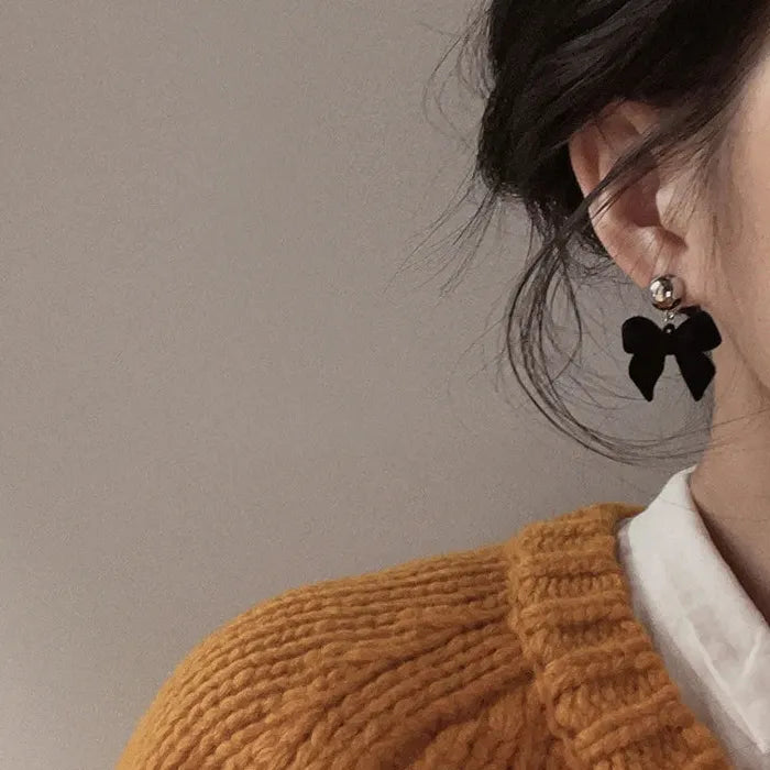 Vintage Black Zinc Alloy Bowknot Drop Earrings for Women Y2K Jewelry