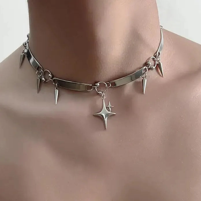 Hiphop Punk Star Pendant Necklace Men Women Gothic Y2K Rock Jewelry