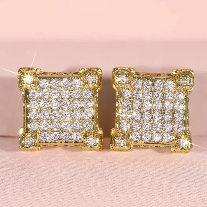 Geometric Cubic Zirconia Stud Earrings for Women Gold Silver Jewelry Party
