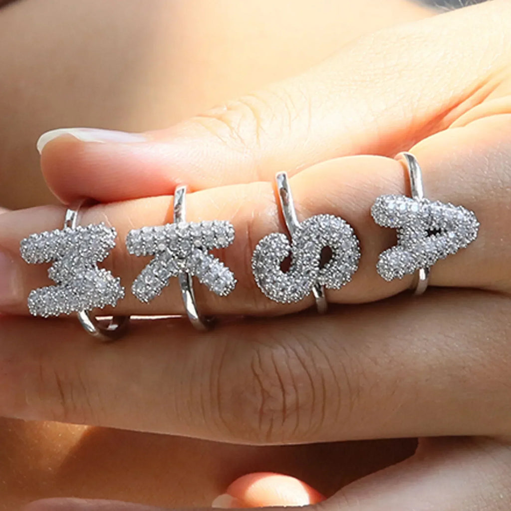 18K Gold Plated CZ Zircon A-Z Initial Letter Adjustable Chunky Ring for Women