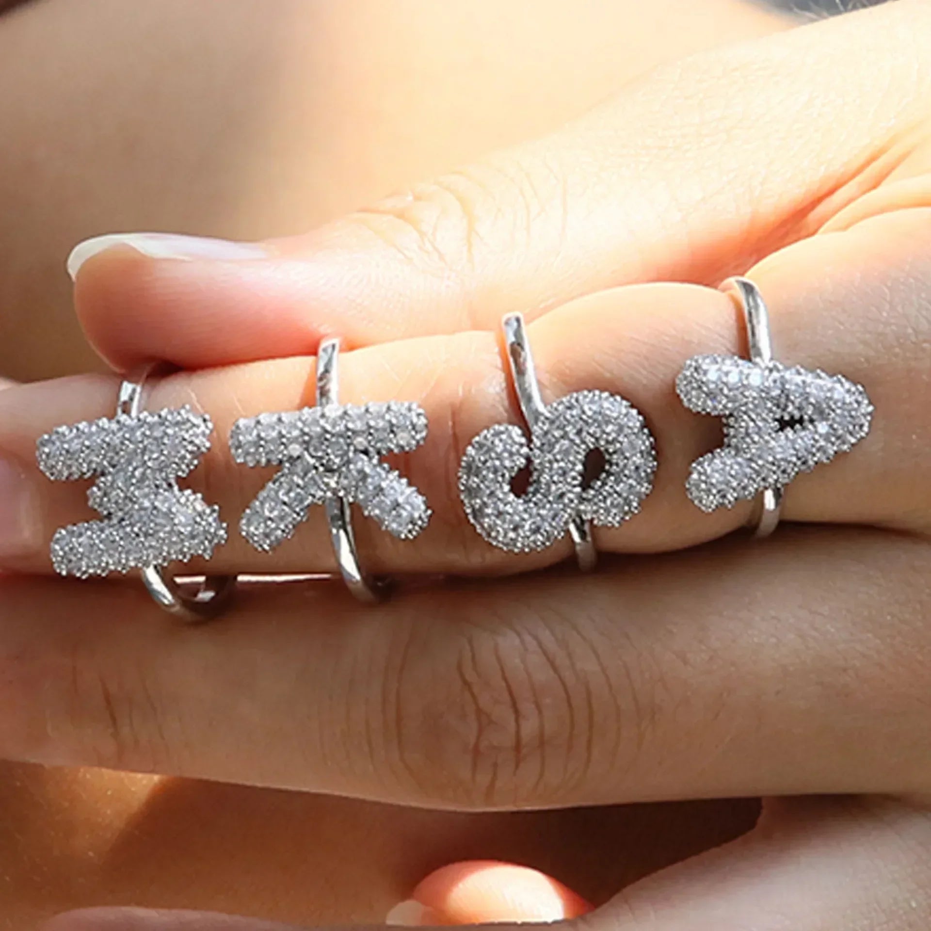 18K Gold Plated CZ Zircon A-Z Initial Letter Adjustable Chunky Ring for Women