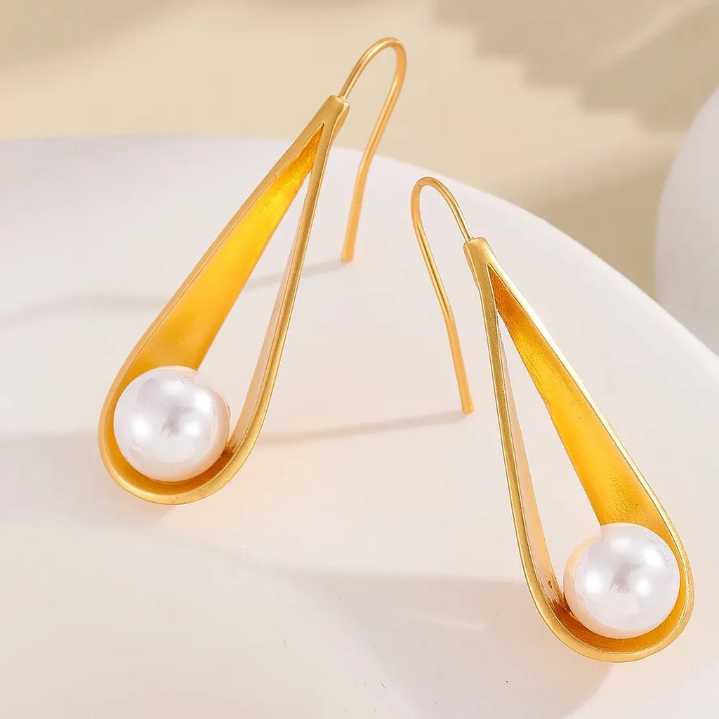 Geometric Hollow Out Imitation Pearl Drop Earrings for Women Bridal Wedding Jewelry