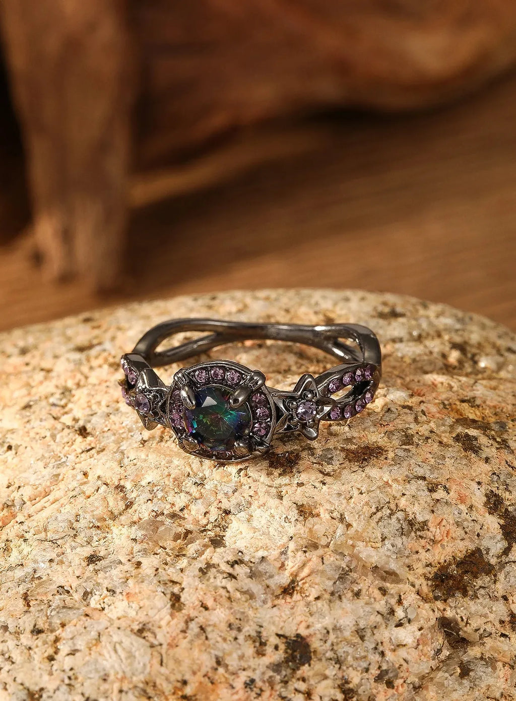 Fashion Gun Black Colorful Imitation Crystal Women's Zinc Alloy Ring Daily Accessory