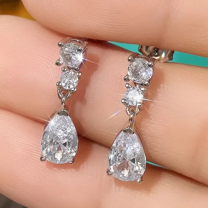 Elegant Women's Geometric Drop Earrings Copper Alloy Cubic Zirconia Fashion Jewelry