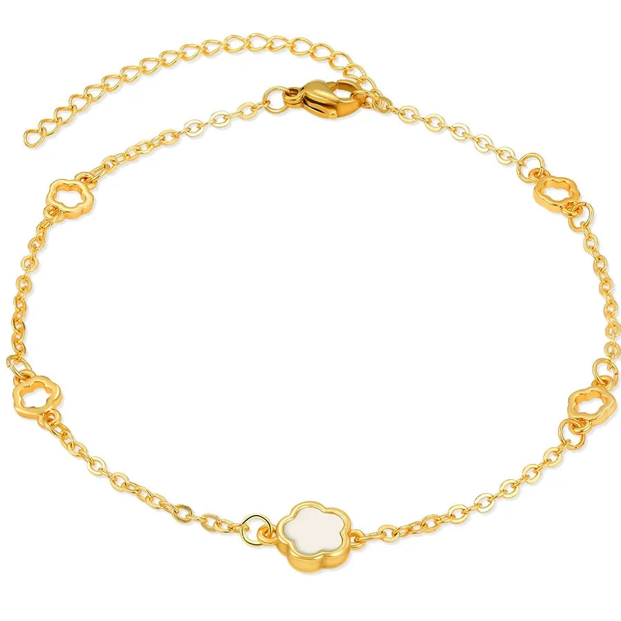 White Shell Opal Mini Flower Bracelet Stainless Steel 18K Gold Plated Adjustable Charm