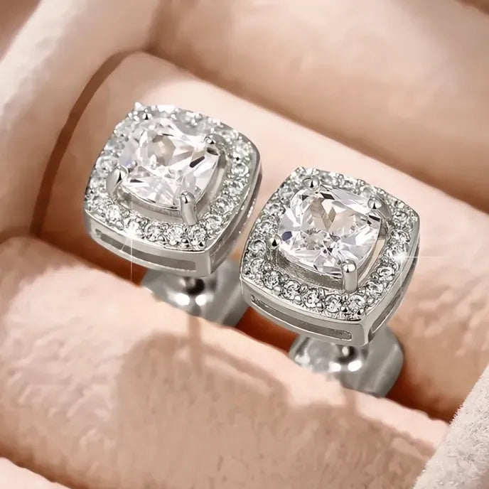 Women’s Geometric Square & Round Cubic Zirconia Stud Earrings Copper Alloy Jewelry