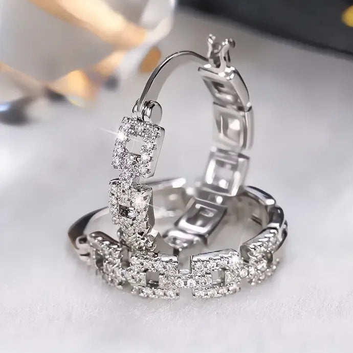 Linked Geometric Hoop Earrings for Women Cubic Zirconia Copper Alloy Jewelry 2021