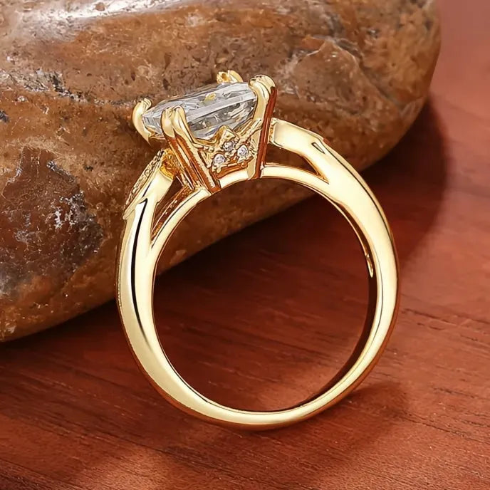 Luxury Princess Square Cubic Zirconia Wedding Engagement Ring for Women Gold Color Brass Band
