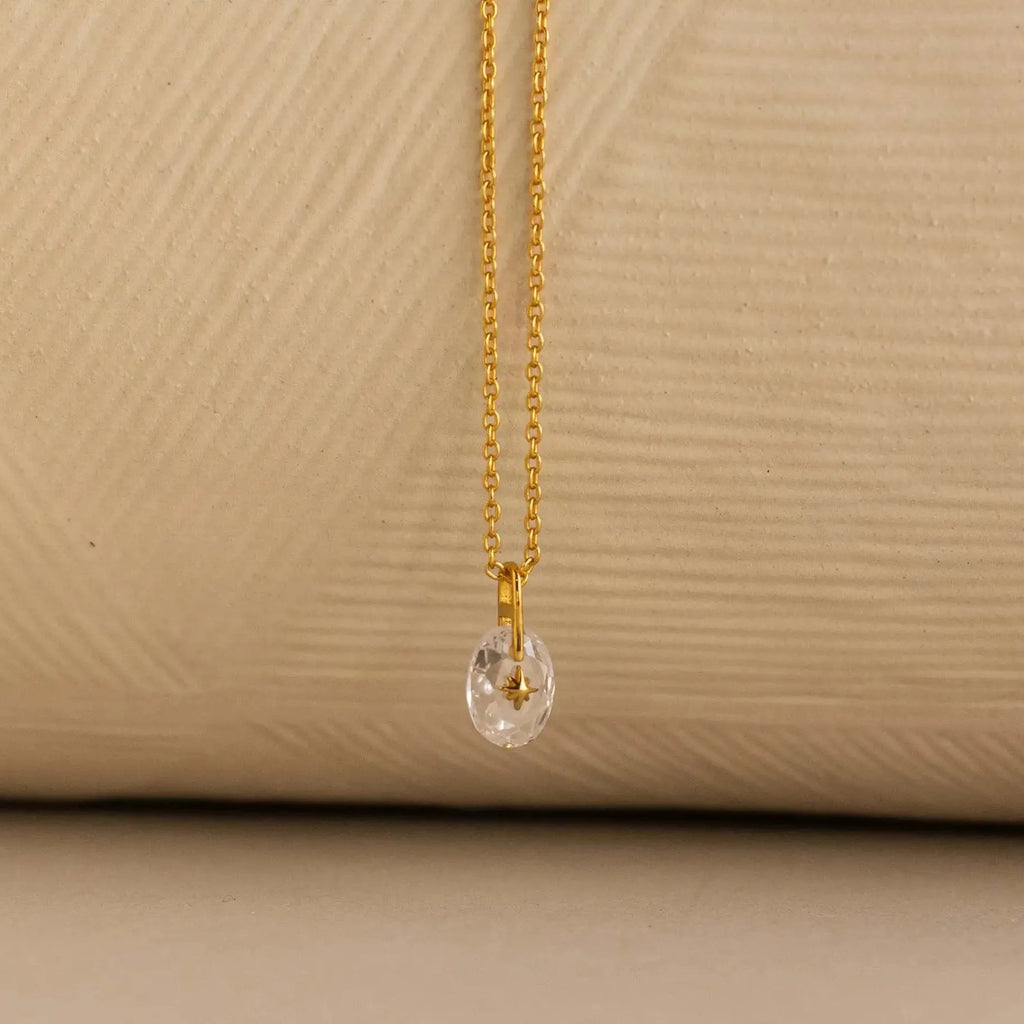 Multi-color Crystal Zircon Oval Pendant Necklace for Women Stainless Steel Jewelry
