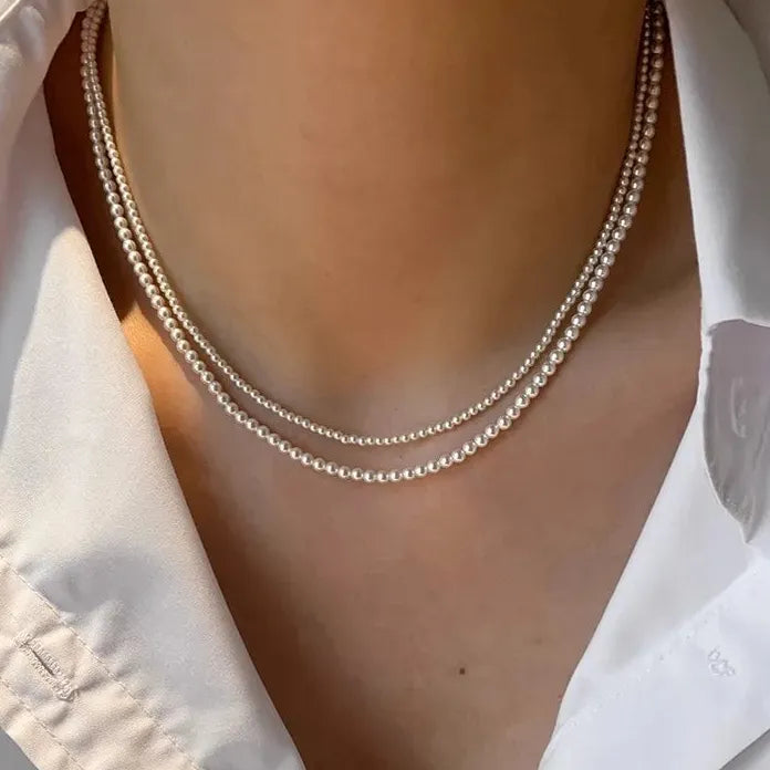 2026 Fine Round Glass Pearl Necklace with Zinc Alloy Thin Clavicle Chain