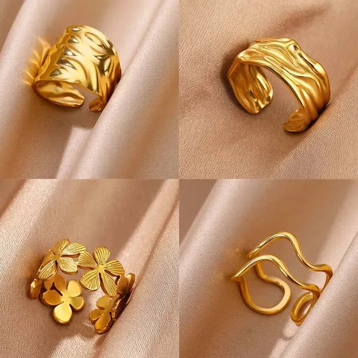 Stainless Steel Gold Irregular Geometric Wide Ring for Women Gift Jewelry Trendy