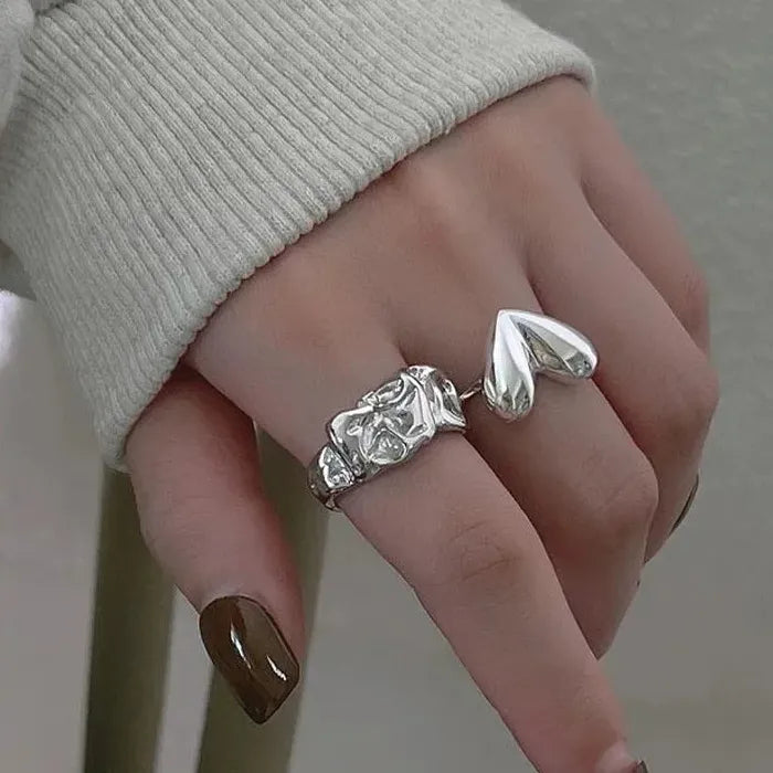 Elegant Silver Heart Ring for Women Girls Korea Fashion Jewelry Romantic Gift